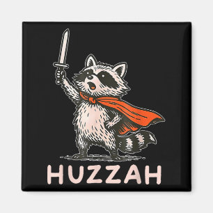Retro Huzzah Raccoon Knight Funny Sword Meme Quote Magnet