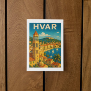 Retro Hvar Croatia Adria Coast Travel Postcard