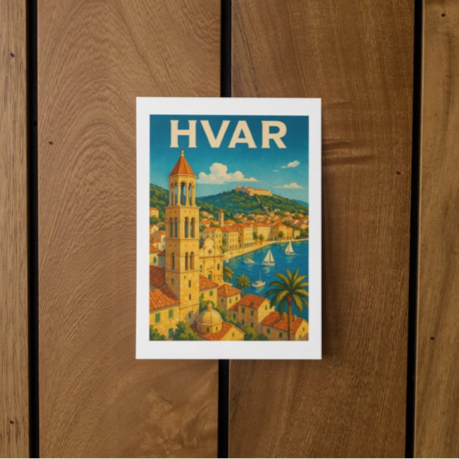Retro Hvar Croatia Adria Coast Travel Postcard (Retro Hvar Croatia Adria Coast Travel Postcard)