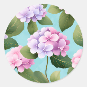 Retro Hydrangea Flowers Pattern Classic Round Sticker