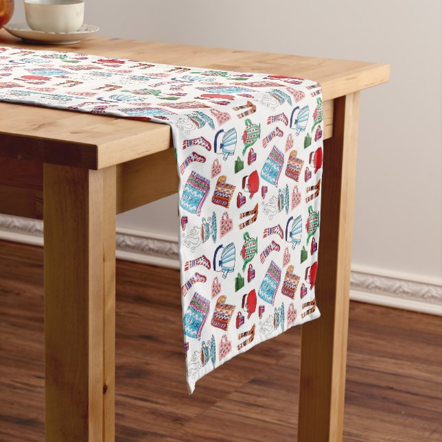 Retro Hygge Hand Drawn Scandinavian Style Cosy Long Table Runner (In Situ)