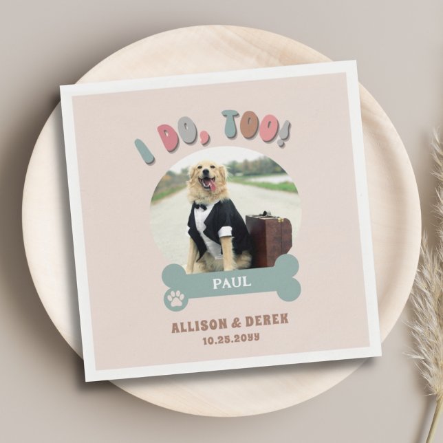 Retro I Do Too Dog Photo Name Personalised Wedding Napkin (Creator Uploaded)