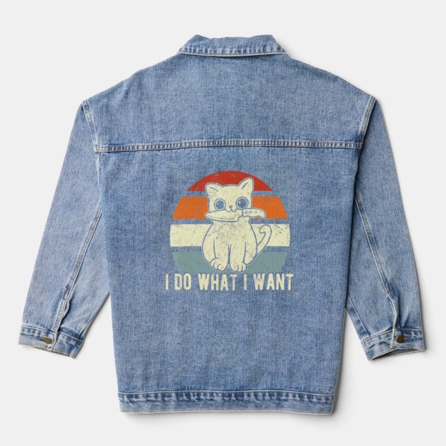 Retro I Do What I Want Killer Cat With Knife  Denim Jacket (Back)
