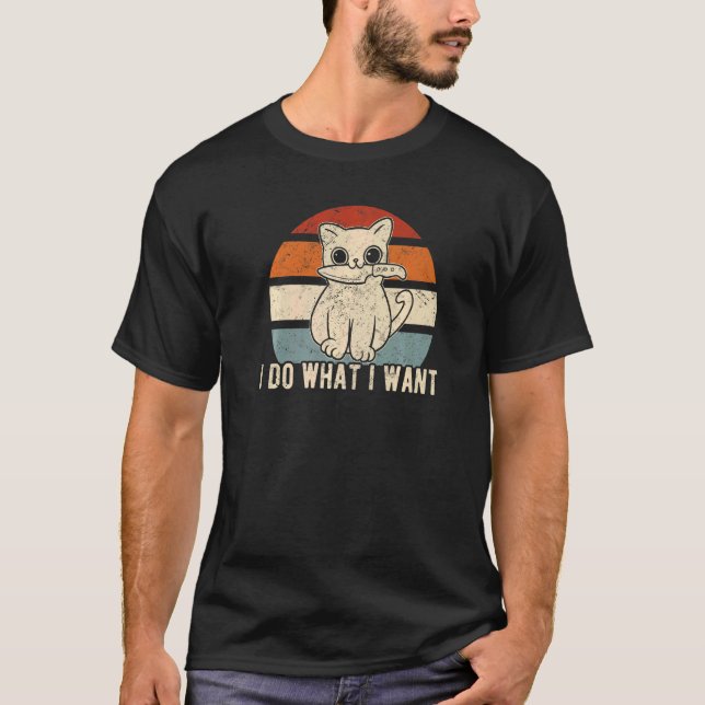 Retro I Do What I Want Killer Cat With Knife T-Shirt (Front)