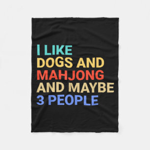 Retro I Like Dogs And Mahjong Lover Funny  Fleece Blanket