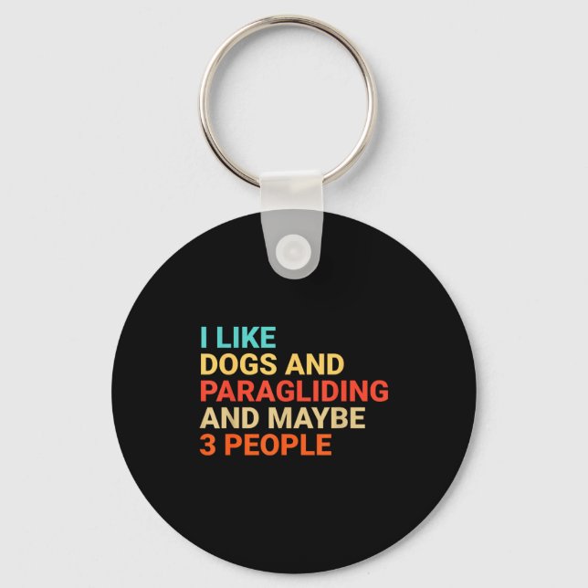 Retro I Like Dogs And Paragliding Lover Funny Para Key Ring (Front)