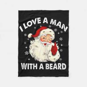 Retro I Love A Man With A Beard Christmas Santa Wo Fleece Blanket