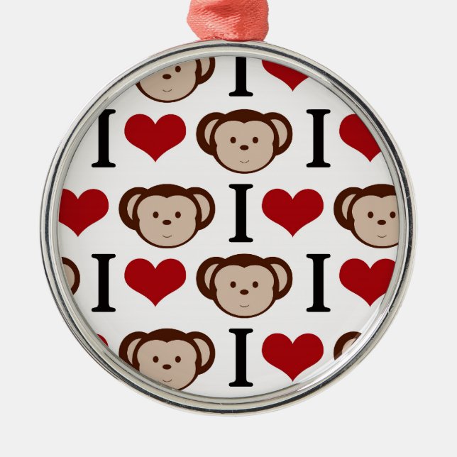 Retro I Love Monkeys Metal Tree Decoration (Front)