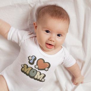 Retro I Love Mum Flower Power Baby Bodysuit