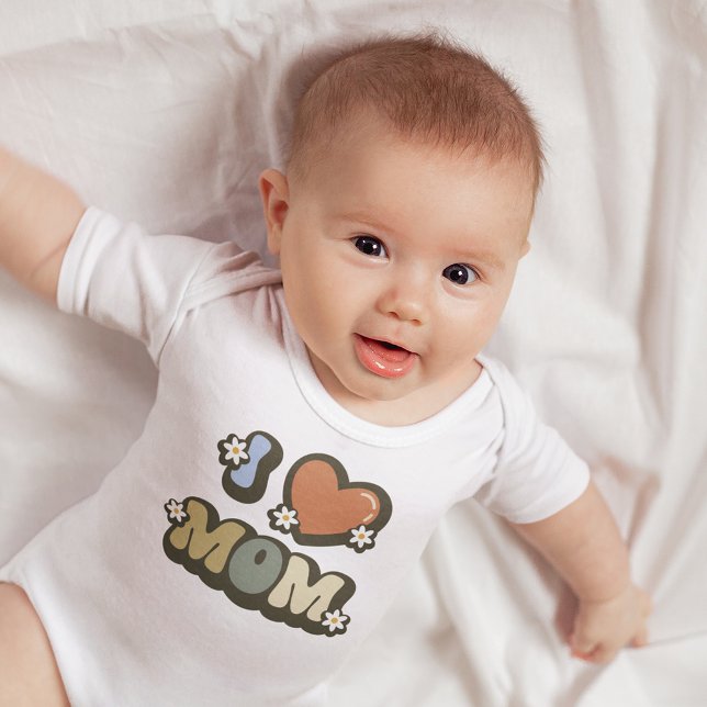 Retro I Love Mum Flower Power Baby Bodysuit (Creator Uploaded)