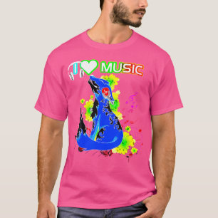 Retro I Love Music Fox  Colourful Old Skool Hip Ho T-Shirt