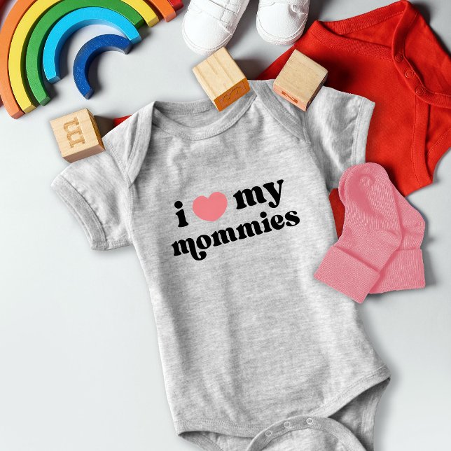 Retro I Love My Mommies Queer Moms Heart Baby Body Baby Bodysuit (Creator Uploaded)