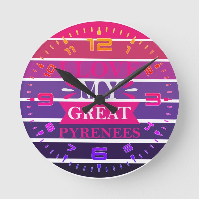 Retro I Love My Pyrenees Round Clock (Front)