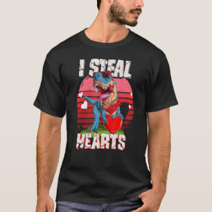 Retro I Steal Hearts Valentines Day Dinosaur Boys  T-Shirt