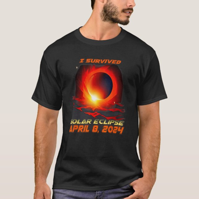 Retro I Survived Total Solar Eclipse 2024 T-Shirt (Front)