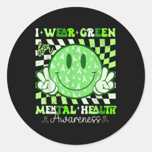 Retro I Wear Green For Mental Health Awareness Rib Classic Round Sticker