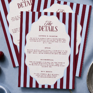 Retro Ice Blue and Burgundy Wedding Details  Enclosure Card