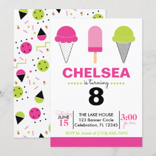 Retro Ice Cream Birthday Invitation – Pink & Mint 