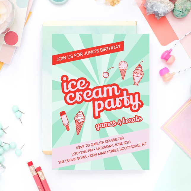 Retro Ice Cream Birthday Party Invitation (Creator Uploaded)