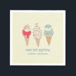 Retro Ice Cream Cone 18th Birthday Custom Napkin<br><div class="desc">New for Summer 2004. A retro patriotic design feature 3 ice cream cones in pastel retro red,  white and blue. Two lines of editable text allow you to customise this design.</div>