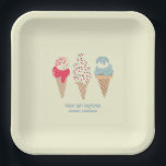 Retro Ice Cream Cone 18th Birthday Custom Paper Plate<br><div class="desc">New for Summer 2024. A retro patriotic design feature 3 ice cream cones in pastel retro red,  white and blue. Two lines of editable text allow you to customise this design.</div>