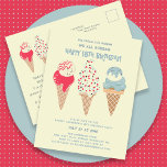 Retro Ice Cream Cone 18th Birthday Invitation Postcard<br><div class="desc">New for Summer 2024. Our "Ice Cream,  You Scream We All Scream Happy 18th Birthday!" invitation postcard. Three retro watercolor ice cream cones with patriotic red,  white and blue ice cream and sprinkles take centre stage above your birthday party details.</div>