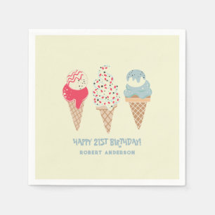 Retro Ice Cream Cone 21st Birthday Custom Napkin