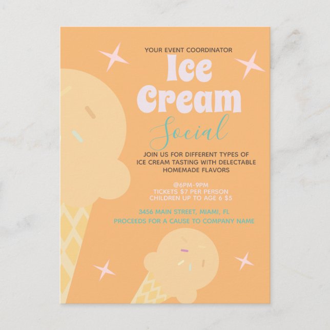 Retro Ice Cream Cone Social Flyer Invitation   Postcard (Front)