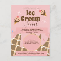 Retro Ice Cream Cone Social Flyers Invitation Pink