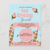 Retro Ice Cream Cone Social Flyers Invitation Pink