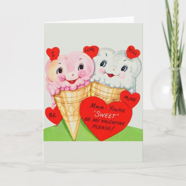 Retro Ice Cream Cone Valentine's Day Card (Front)