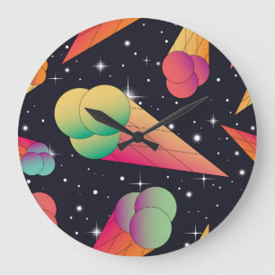 Retro Ice Cream, Cosmic Neon. Large Clock
