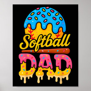Retro Ice Cream Drip Softll Dad Game Day Dad Fathe Poster