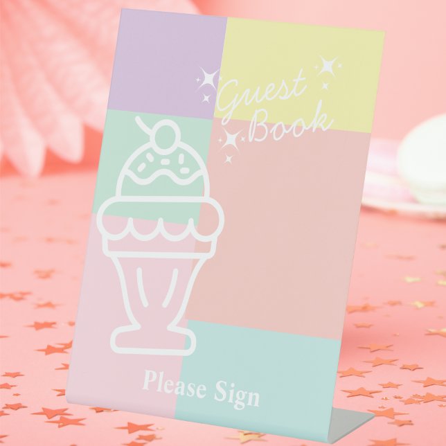 Retro Ice Cream Guest book Bridal shower  Pedestal Sign (Retro Ice Cream Guest book Bridal shower Pedestal Sign)