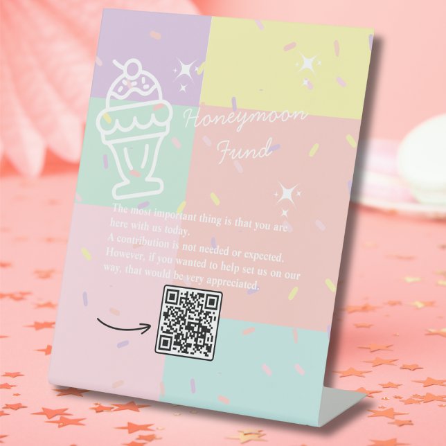  Retro Ice Cream Honeymoon Fund Pedestal Sign (Retro Ice Cream Honeymoon Fund Pedestal Sign)