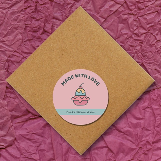 Retro Ice Cream Made with Love Label Sticker (Retro Ice Cream Made with Love Label Sticker)