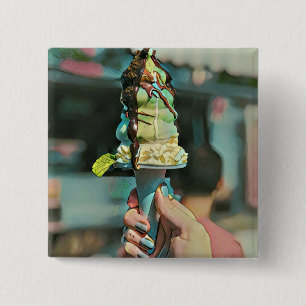 Retro ice cream popsicle 15 cm square badge