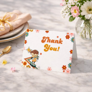 Retro Ice cream Skating Groovy Thank You Card