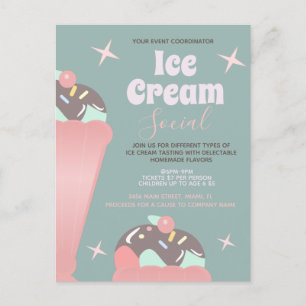 Retro Ice Cream Social Sundae Flyer Invitation Postcard