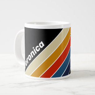 Retro Ice Rainbow Striped with Name Large Coffee Mug