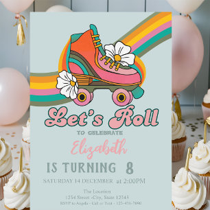 Retro Ice skates Mint Green Birthday Invitation