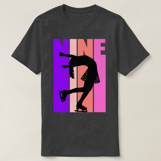 Retro Ice Skating Girls 9th Birthday Figure Skater T-Shirt (Design Front)
