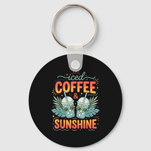 Retro iced coffee &amp; sunshine funny summer key ring (Front)