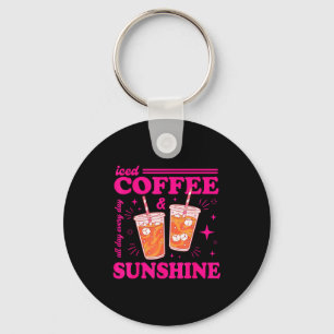 Retro iced coffee & sunshine funny summer key ring