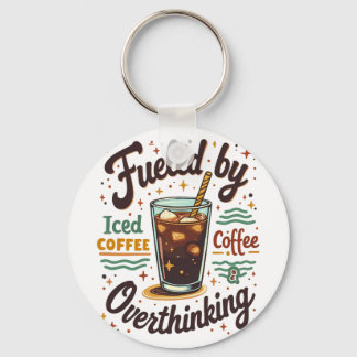 Retro Iced Coffee and Overthinking Funny Graphic Key Ring