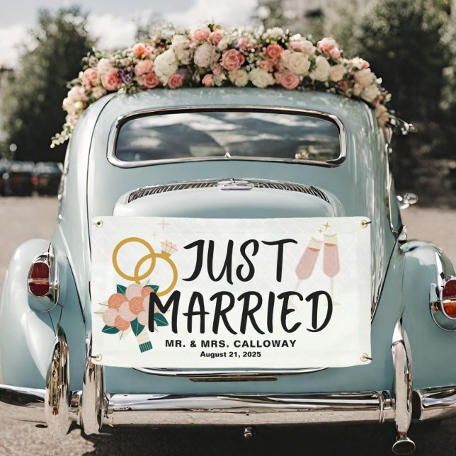 Retro Icons Just Married Car Banner (Creator Uploaded)