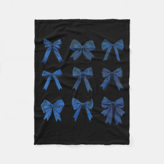Retro Icy Blue Women Coquette Bow Ribbon Cute Girl Fleece Blanket