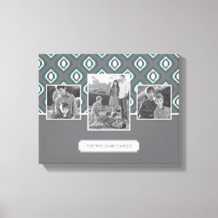 Retro Ikat Tribal Pattern Family Photos & Text Canvas Print