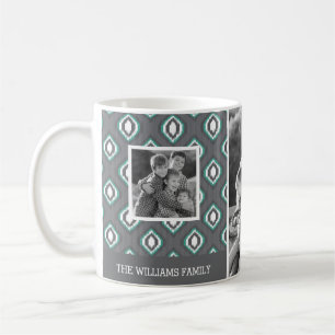 Retro Ikat Tribal Pattern Family Photos & Text Coffee Mug