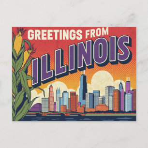 Retro Illinois Chicago Skyline Corn Greetings Postcard